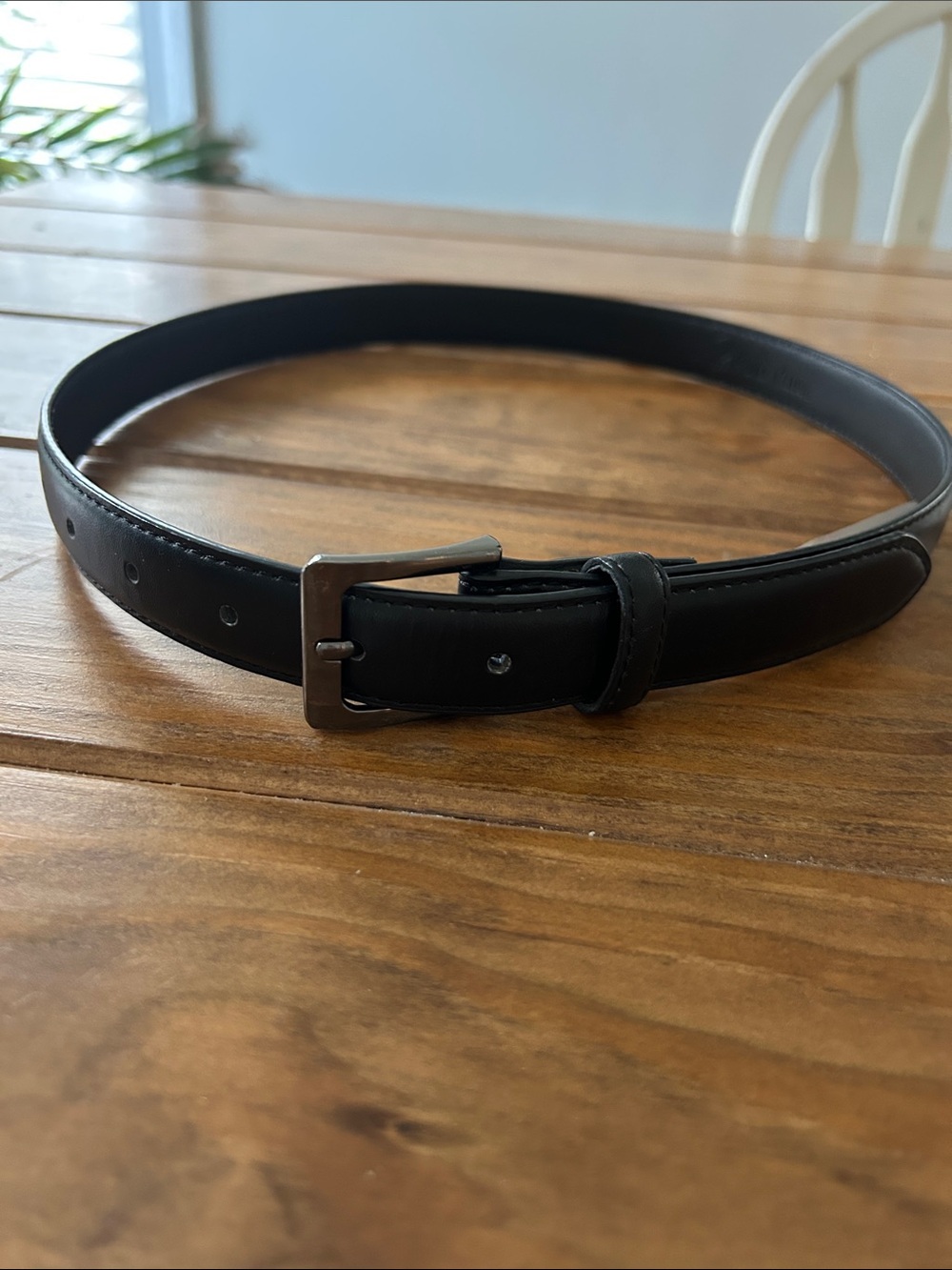 Youth Large Black Leather Belt with Silver Buckle